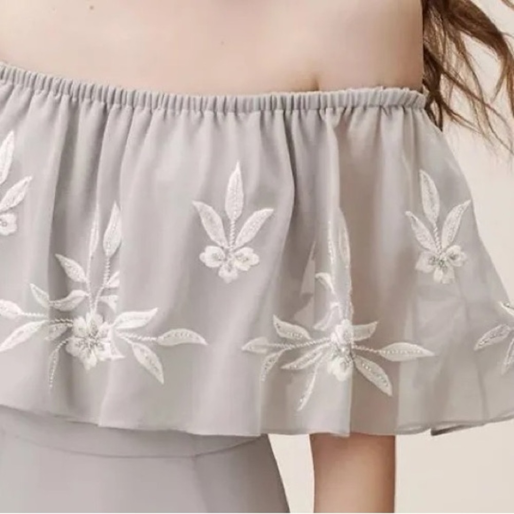 BHLDN Off-Shoulder Gray Wedding Dress